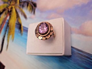 Vintage 14k Yellow Gold 2.  4tcw Natural Amethyst Handmade Art Deco Ring Size 5.  5
