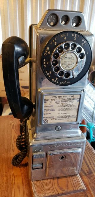 Vintage Chrome Automatic Electric Co.  Pay Phone 3 Slot Rotary Dial