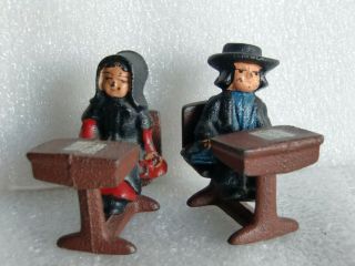 Cast Metal Amish Boy And Girl At School Desk
