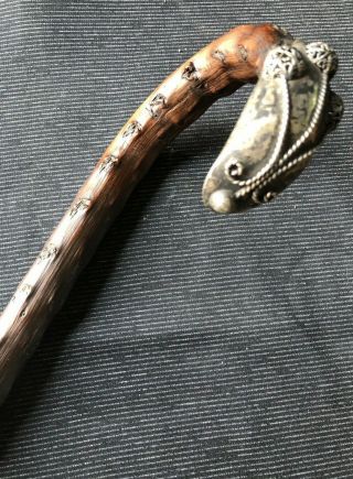 Antique Irish Blackthorn Shillelagh Sterling Silver Walking Stick Cane Untouched