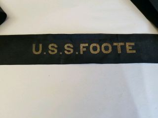 Rare Ship Wwi Wwii Uss Foote Dd - 169 Destroyer Hat Tally Ribbon