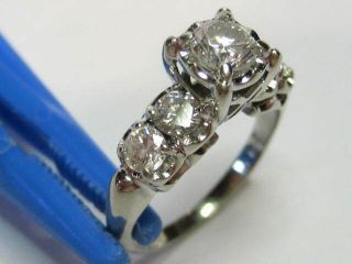 Vintage - 14k White Gold W/1.  14 Tcw Diamonds Engagement Ring Size 6 1/4 - 3.  62 Gm
