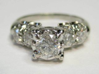 Vintage - 14k White Gold w/1.  14 TCW Diamonds Engagement Ring Size 6 1/4 - 3.  62 gm 5