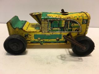 Vintage Marx Wind Up Yellow / Green Tin Tractor No.  5,  Graphics
