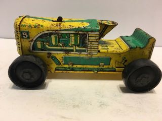 Vintage Marx Wind Up Yellow / Green Tin Tractor No.  5,  Graphics 4