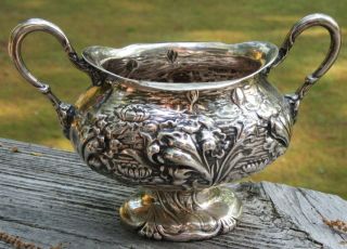 Unger Brothers Sterling Silver Open Sugar Bowl Ornate Art Nouveau Pattern