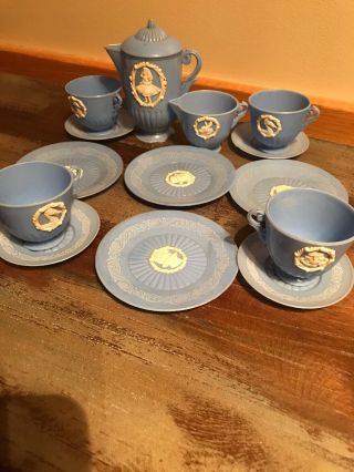 Antique Alice In Wonderland Blue Plastic Tea Set