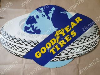 GOODYEAR TIRES GLOBE VINTAGE PORCELAIN SIGN 37 X 23 INCHES 2