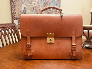 English Vintage Tan Bridle Leather Briefcase / Attache By Tanner Krolle - England