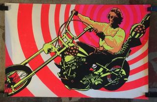 Easy Rider Vintage Blacklight Poster Peter Fonda Motorcycle Psychedelic Pin - Up