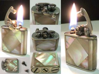British Vintage Colibri Nacre Fuel Lighter Feuerzeug No Thorens 百年古老打火机