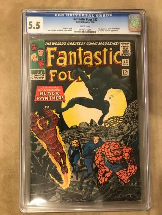 Fantastic Four 52 Cgc 5.  5,  1st Black Panther Huge Key,  With Rare White Pages