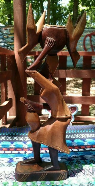 African Folk Art Hand Carved Wood Woman Statue Figurine Home Decor