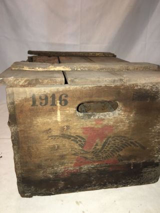 Vintage Antique 1916 Anheuser Busch Budweiser Beer Wood Crate Advertising Wooden 3