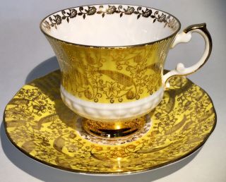 Vintage Tea Cup Saucer Yellow Gold Elizabethan Fine Bone China England
