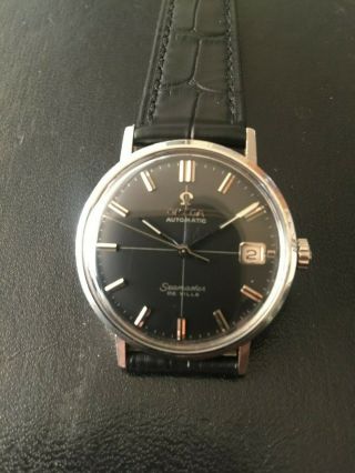 Vintage Omega Seamaster De Ville Automatic Date Black Dial Stainless Steel Watch