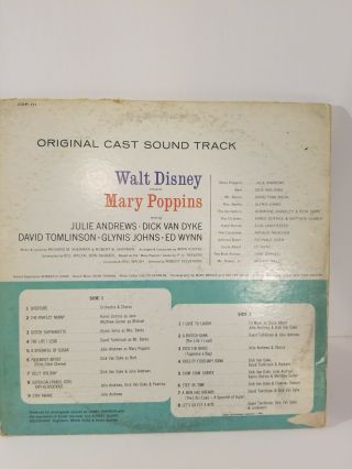 Vintage Walt Disney World Mary Poppins Lp Vinyl Record Julie Andrews Dick Van. 4