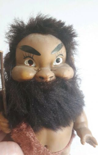 Vintage Jestia Caveman Plastic Doll Troll Hair Beard Made in Japan 5
