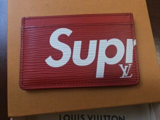 Louis Vuitton X Supreme Lv Red Epi Leather Card Holder 100 Authentic Rare