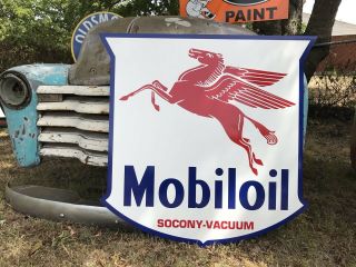 Antique Vintage Old Style Mobil Oil Pegasus Service Station Sign Mobiloil 40” 4