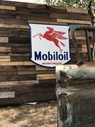 Antique Vintage Old Style Mobil Oil Pegasus Service Station Sign Mobiloil 40” 7