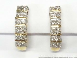 Vintage 0.  50ctw Diamond 14k Earrings White Yellow Gold Huggie Ladies J Hoops