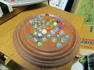 Antique - 33 Early German Marbles & Wood Game Board