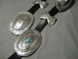 HUGE AND HEAVY VINTAGE NAVAJO HAND TOOLED STERLING SILVER TURQUOISE CONCHO BELT 5