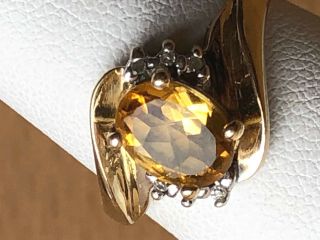 Vintage Solid 10k Yellow Gold Citrine & Diamonds Ring