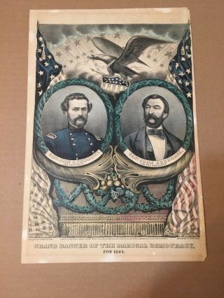 Rare Currier & Ives 1864 Presidential Election Poster Grand Banner Fremont