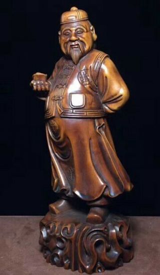 Old Tibet Collectable Handwork Boxwood Carve Auspicious Flower Robe Man Statue