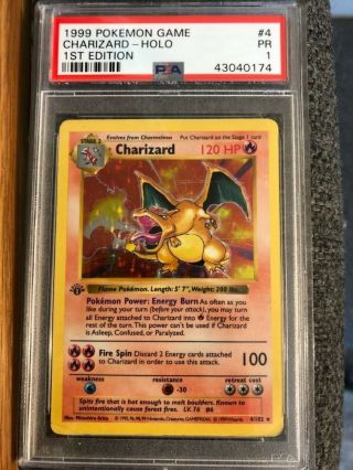 1st Edition Shadowless Charizard ‘99 Pokemon Base Set 4/102 Holo Psa 1 Pr