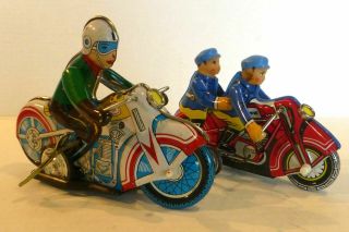 2 Vintage Wind Up Motorcycle Toys With Boxes