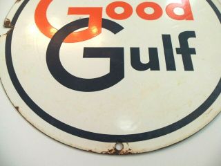 Good Gulf Sign Vintage Porcelain Oil Gas Pump Round Metal Old 4