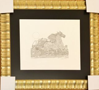 Guillaume Azoulay " Iron Horse " - Rare Pen And Ink Drawing Framed $15,  000