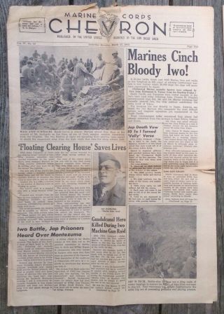 USMC Chevron WWII Newspapers 3 Editions World War II Iwo Jima San Diego Marines 2