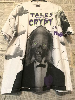 Vtg 90s Tales From The Crypt All Over Print Hbo Series T - Shirt