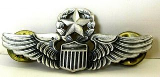 Wwii Sterling Silver Command Pilot Wings Pin Badge Wreath Star 2 "