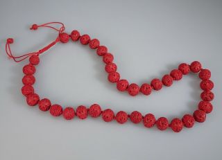Chinese Red Cinnabar Bead Necklace - 55032