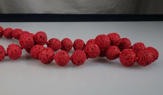 Chinese Red Cinnabar Bead Necklace - 55032 2