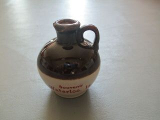 Vintage Miniature Brown Top Stoneware Jug - - Souvenir Waterloo,  Ia