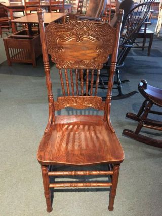 Antique Solid Oak Pressed Back Chair (1)