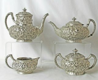 1892 4 Pc Repousse Silver Plated Service C Klank & Sons Baltimore Md