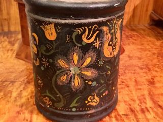 Antique 19th Century Folk Art Painted Tole Ware Canister 6 1/4 