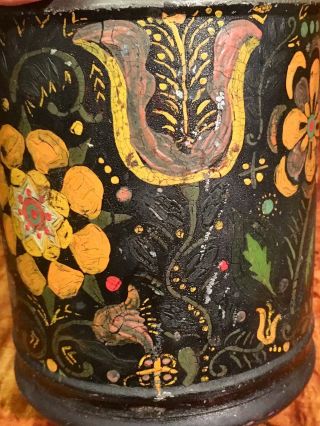Antique 19th Century Folk Art Painted Tole Ware Canister 6 1/4 