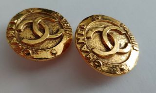 Chanel Vintage Logo Gold Button Earrings Clip - On France