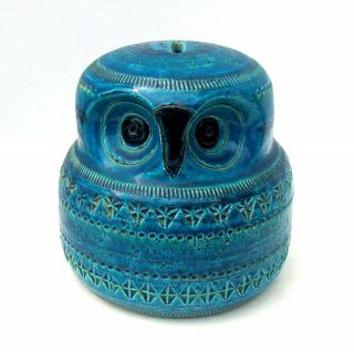Vintage Mid Century Modern Bitossi Rimini Blue Raymor Pottery Owl Piggy Bank 6 "