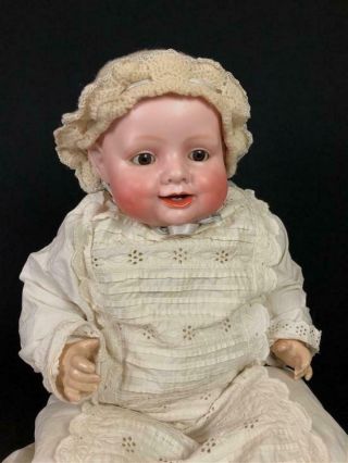 Large 22 " Bisque Head Doll Bonnie Babe In Antique Whites German