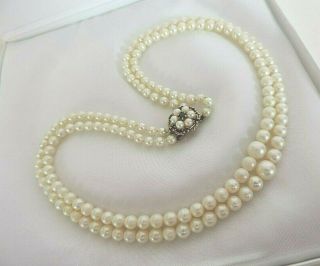 Vintage Akoya Cultured Pearl Necklace 9ct Gold Sapphire/pearl Clasp 150 Pearls