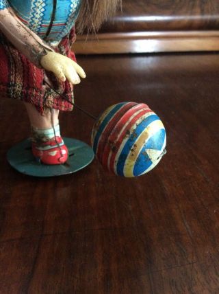 Vintage Mechanical SUZY T.  P.  S.  Japan BOUNCING BALL Wind - up Tin Toy 4